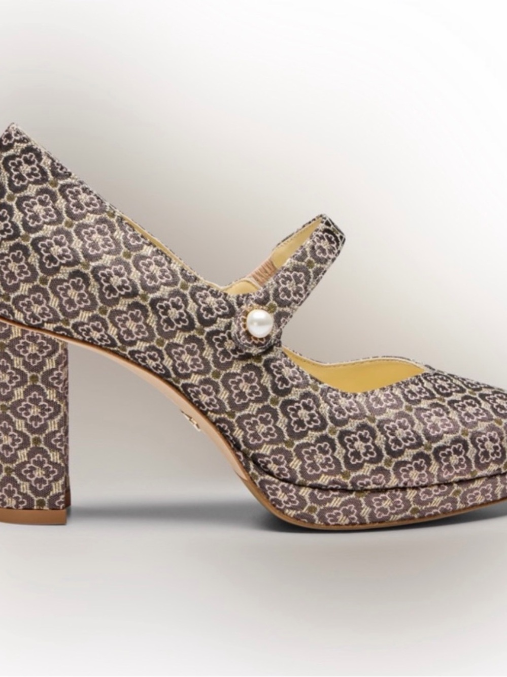 NIB Sarah Flint Plum & Gold Floral Jacquard Mary Jane Pumps - Size IT 39, US 8.5 - Picture 2 of 16